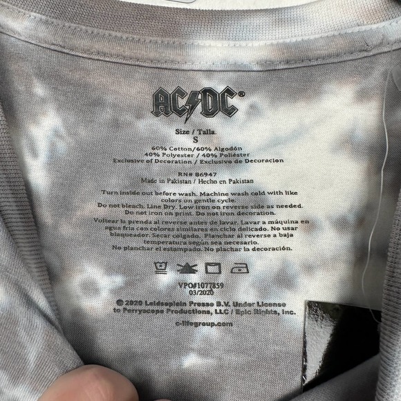 NWT AC/DC Sz S Tie Dye Short Sleeve Jeweled Studded Spellout Concert Tee Shirt - Picture 6 of 10